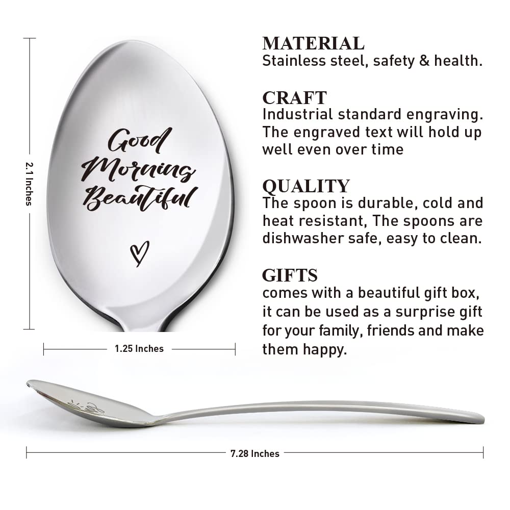 Good Morning Beautiful Spoon - Elegant Gift for Women, Perfect Christmas, Thanksgiving & Birthday Present for Mom, Daughter, Granddaughter - Romantic Valentine's Day & Wedding Gift for Wife, Girlfriend, Fiancée - Ideal for Coffee, Tea & Breakfast Moments
