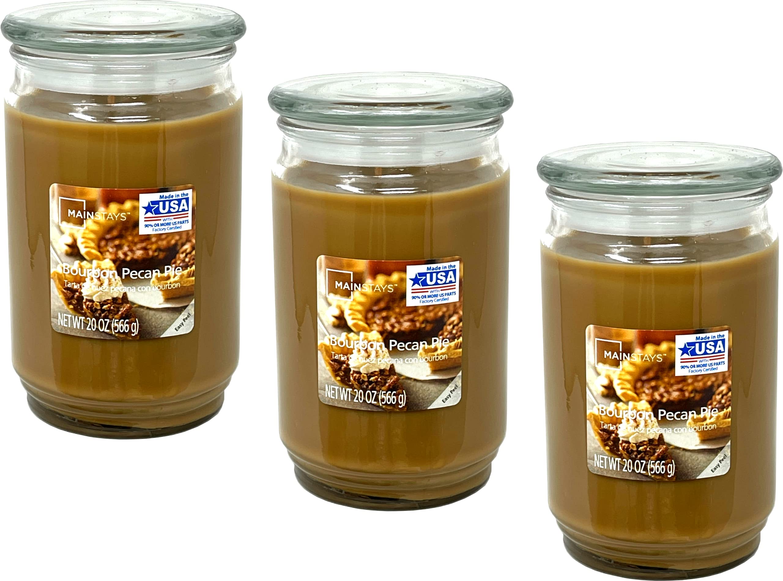 Maclock Mainstays 20oz Scented Candles 3-Pack - Bourbon Pecan Pie Fragrance, Long-Lasting Soy Wax Candles for Home, Office & Relaxation - Perfect for Aromatherapy, Gifts & Cozy Evenings