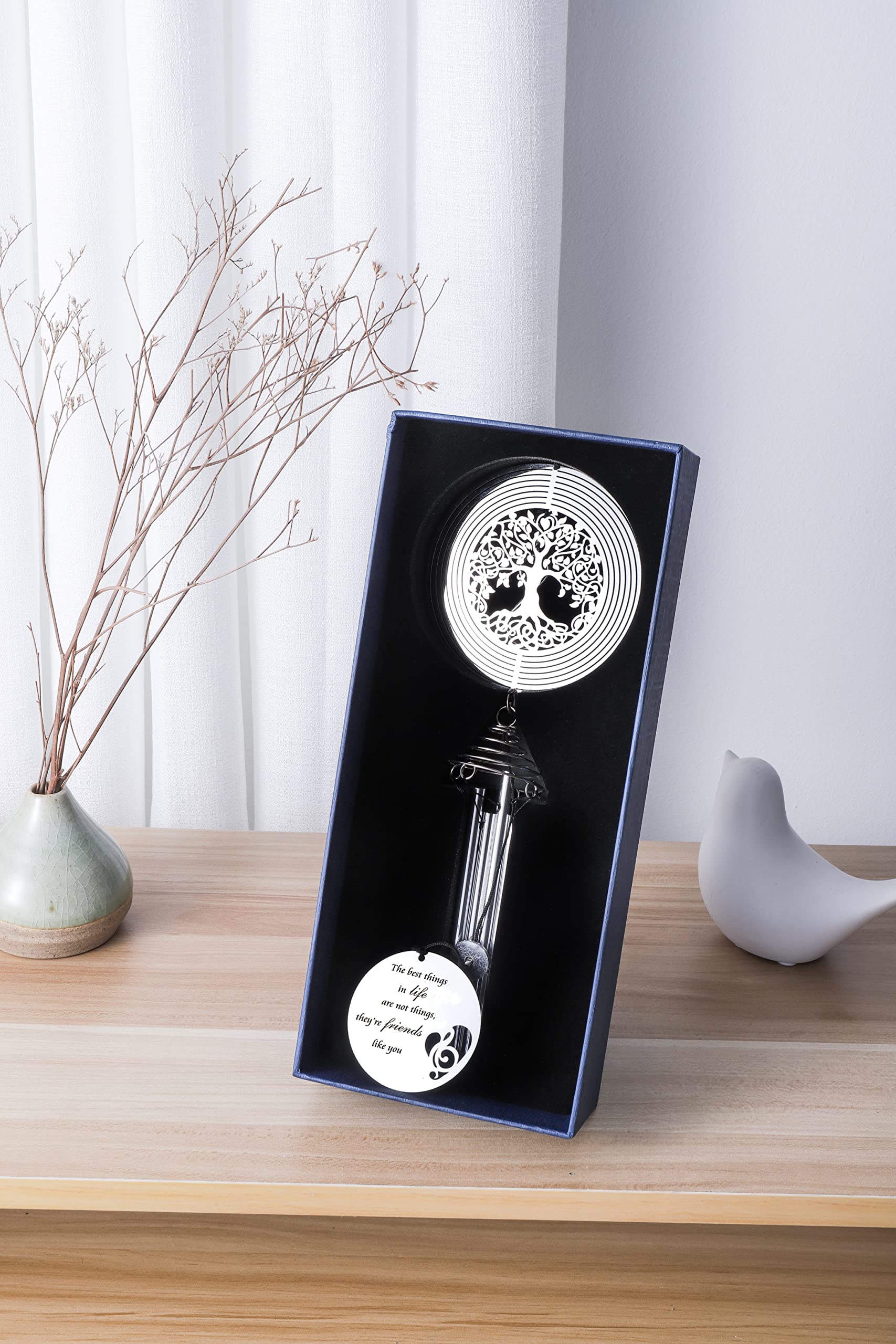 Tree of Life Wind Chime & Spinner - Best Friendship Gift for Women & Men - Outdoor Garden Decor for Patio, Yard & Home