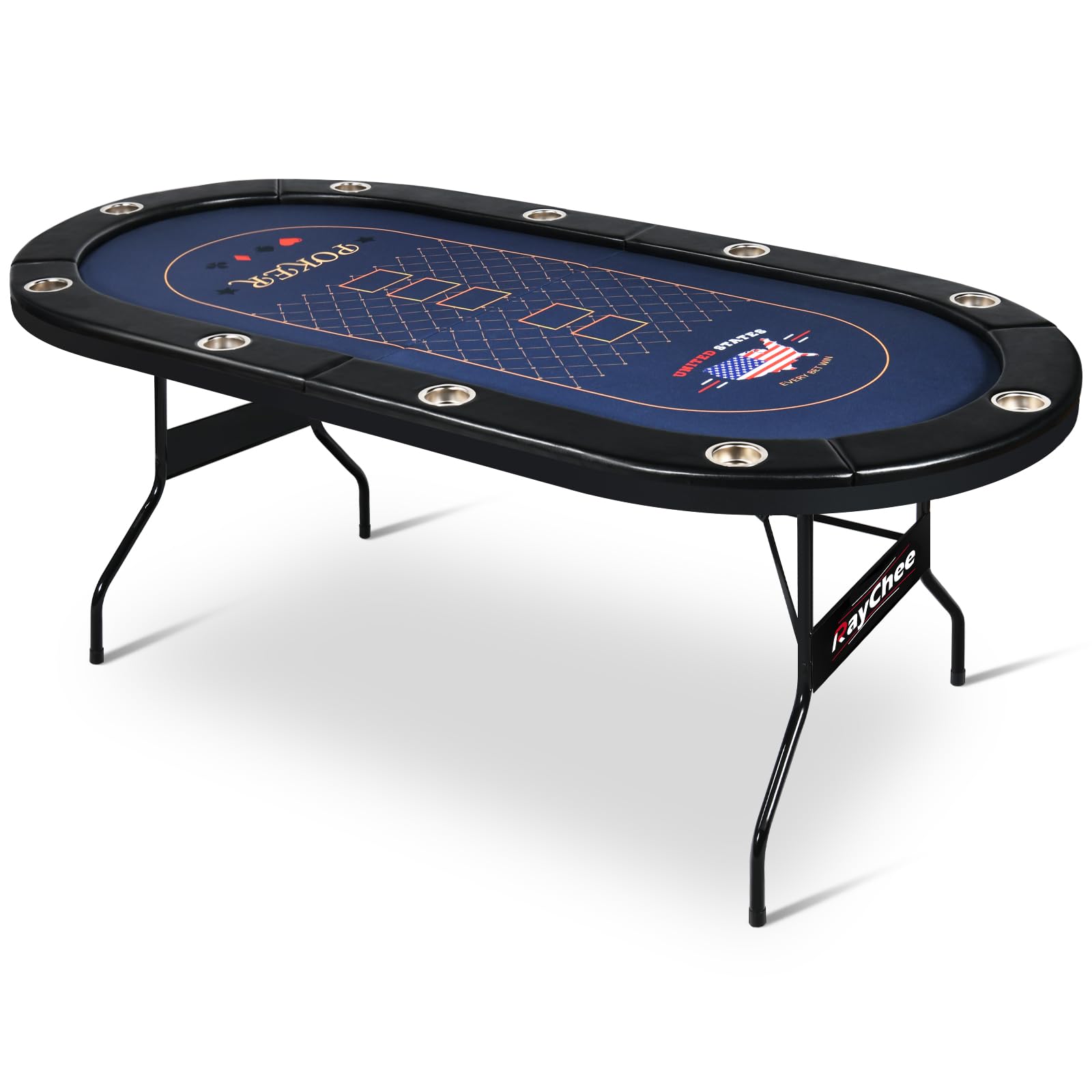 84 Inch Foldable Poker Table for 10 Players - Casino Grade Felt, Padded Rails & Cup Holders - Portable Texas Holdem & Blackjack Table - No Assembly Required (Black) - Perfect for Home Games, Casino Nights & Poker Tournaments