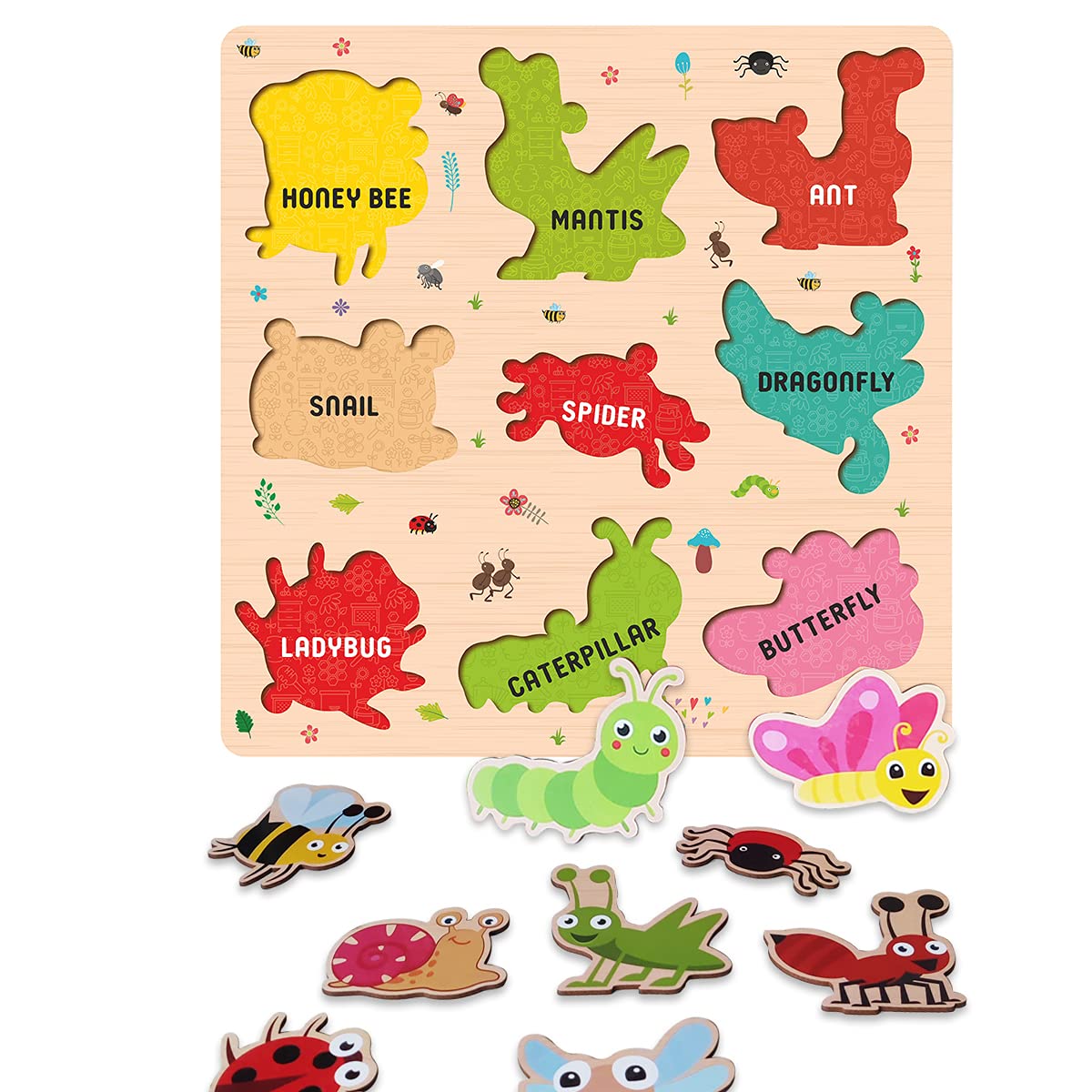 Webby Wooden Insects Montessori Educational Puzzle Board Toy for Kids - Preschool Learning & Fine Motor Skills Development - Perfect for Homeschooling & Classroom Activities