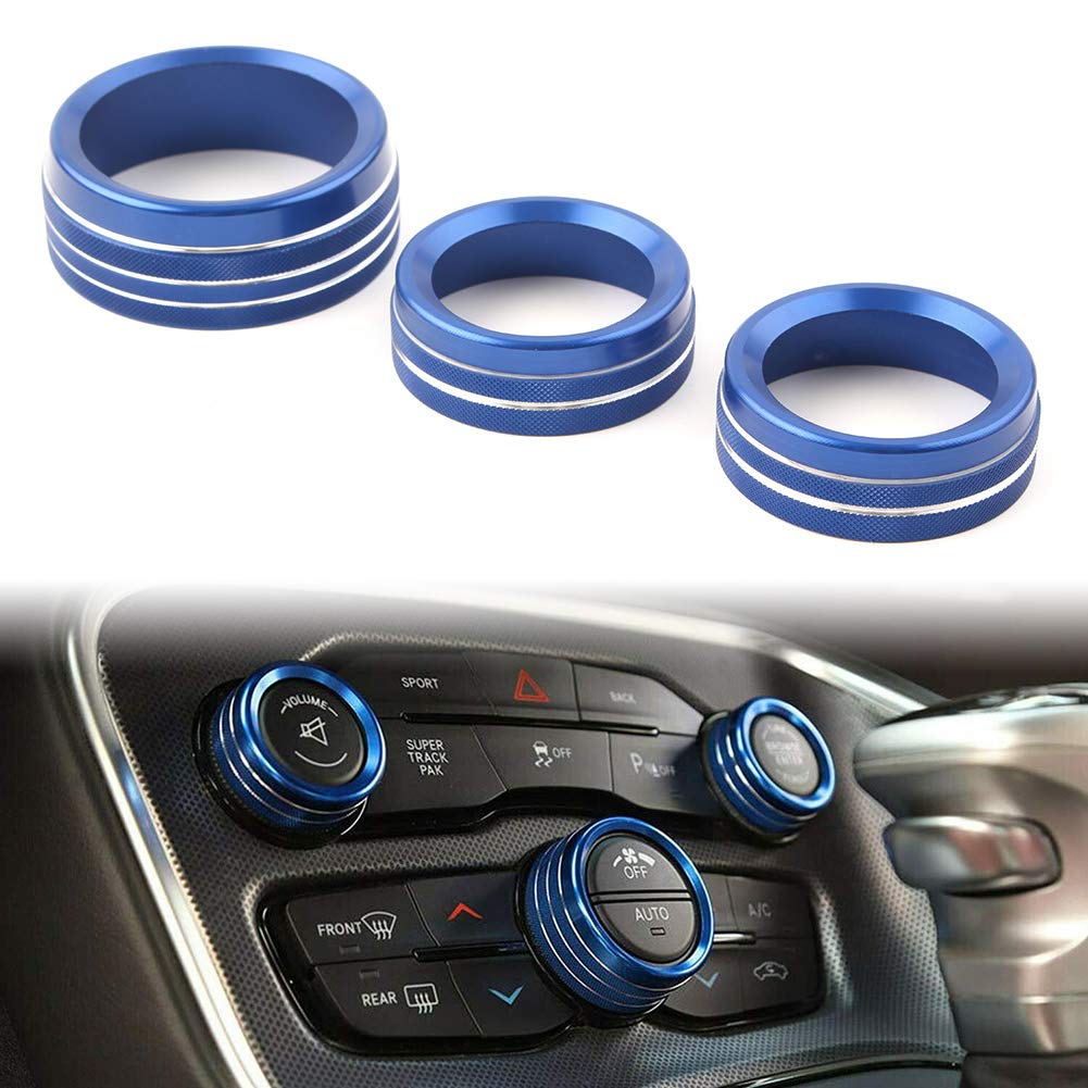 3PCS Blue Audio Air Conditioner Switch CD Button Knob Cover Decoration for Dodge Charger 2015-2020 - Upgrade Interior Trim & Enhance Dashboard Style (Perfect for Car Enthusiasts & Customization)