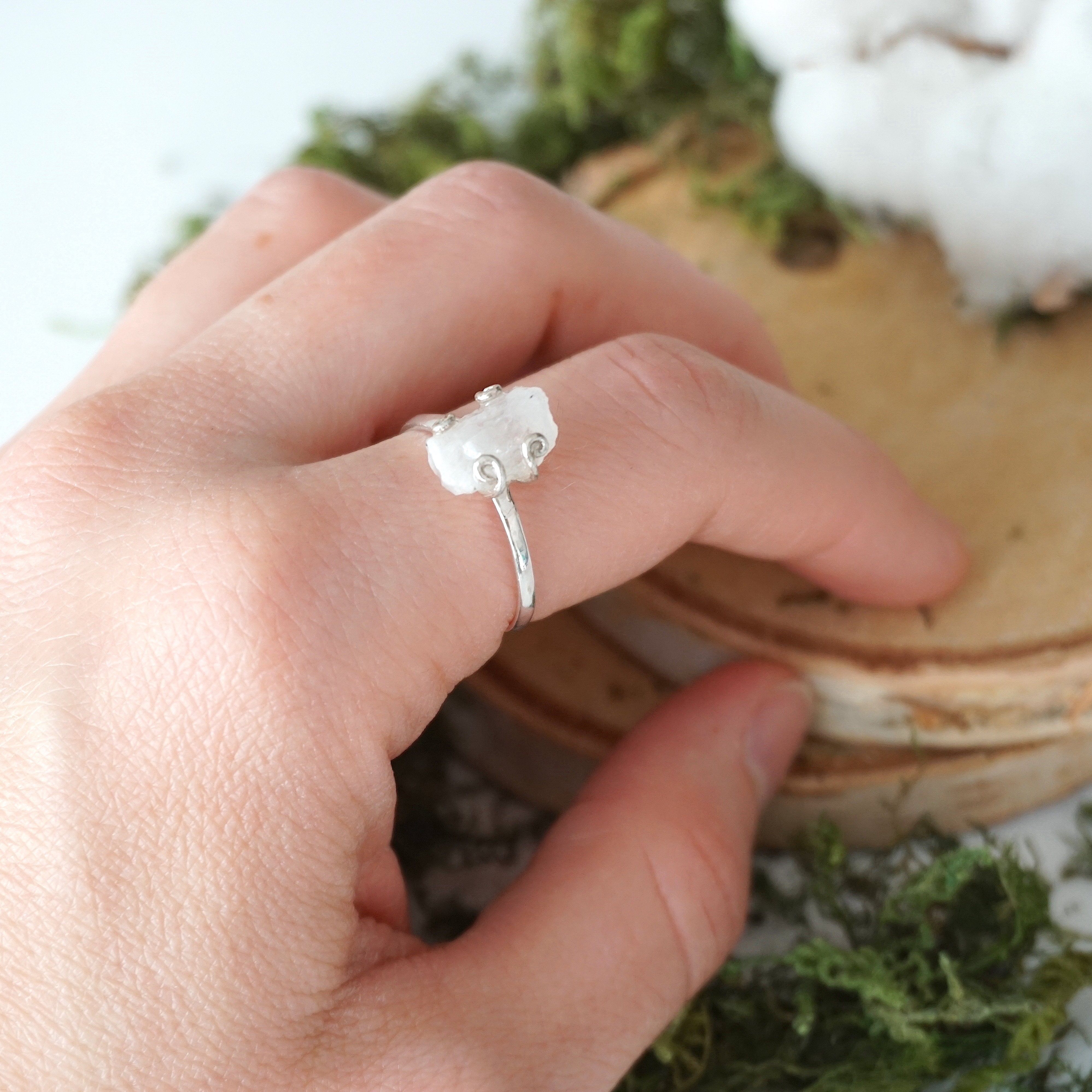 Rainbow Moonstone Sterling Silver Adjustable Ring for Women – Elegant Boho Jewelry for Everyday Wear & Special Occasions