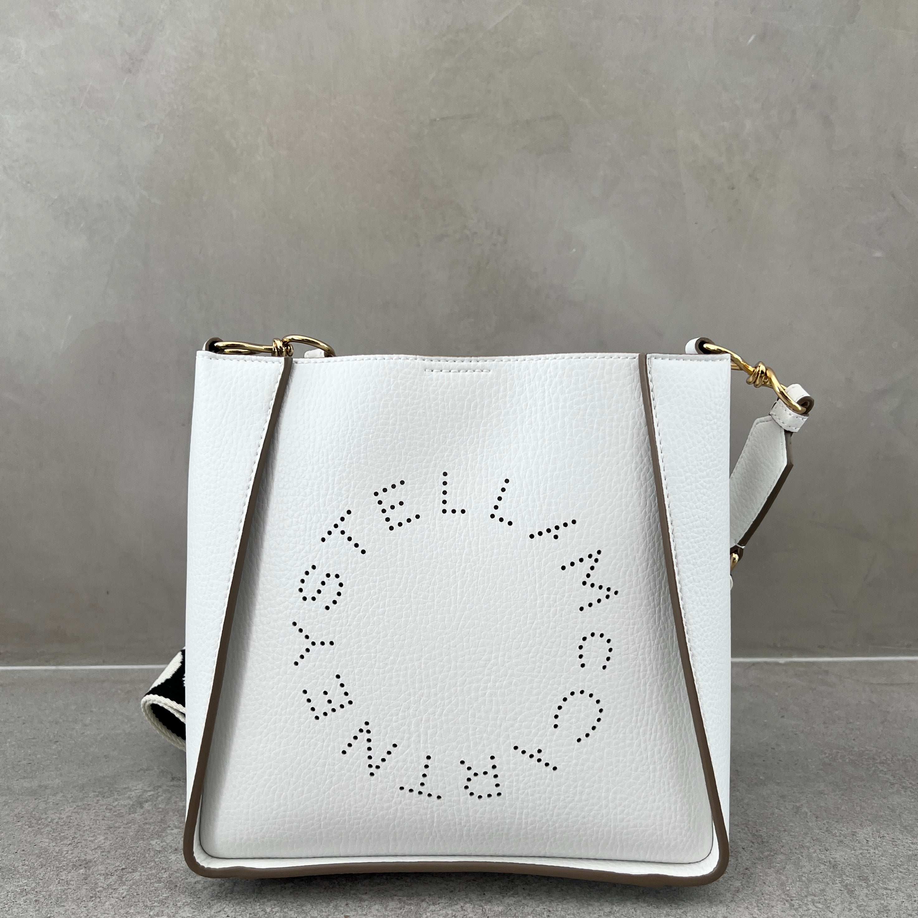 Stella Logo Mini Crossbody Hobo Bag - Grain Perforated Leather Purse for Women in White | Perfect for Everyday Use, Date Night & Travel Accessories