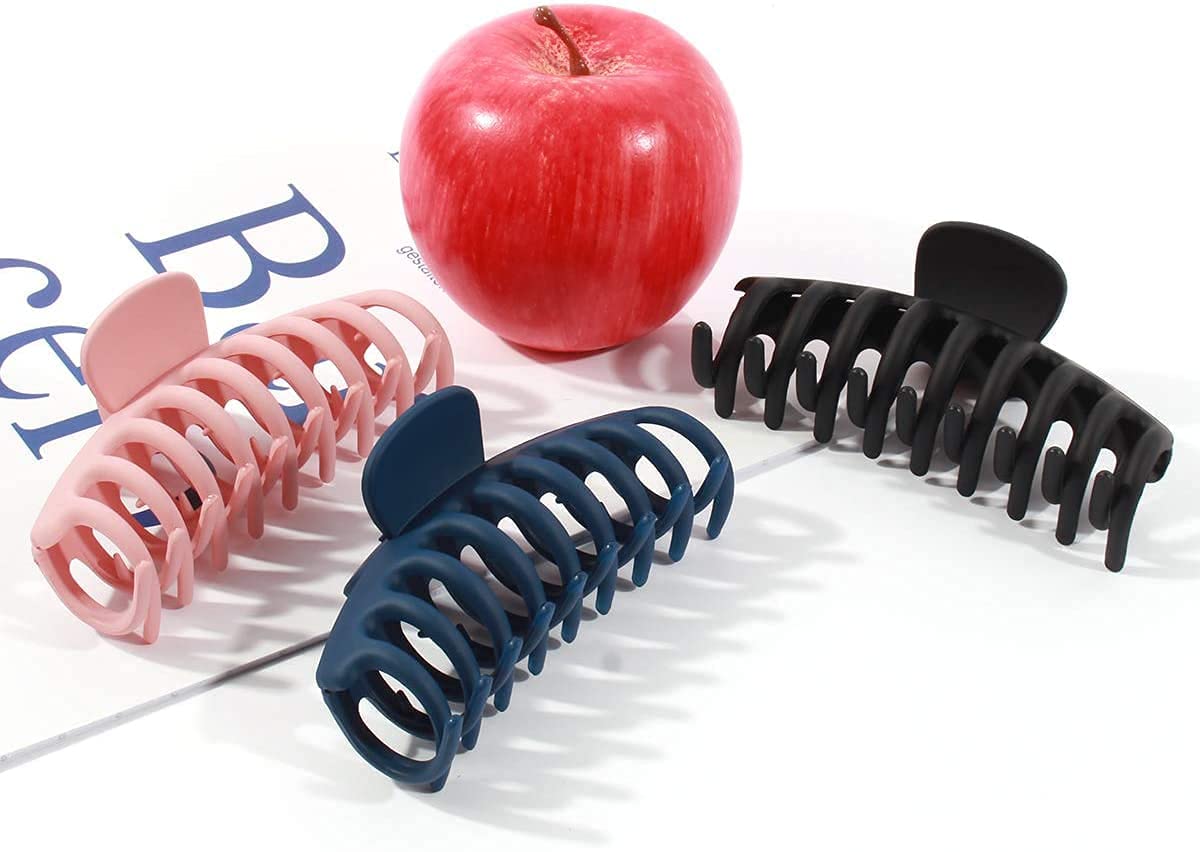 Anti-Slip Hair Claw Clips for Women - 3 Pack Large Hair Clips with 20 Bonus Bobby Pins for Thick Hair (Bean Red, Brown, Wine Red) - Strong Hold Hair Accessories for Ponytail, Bun & Updo Hairstyles