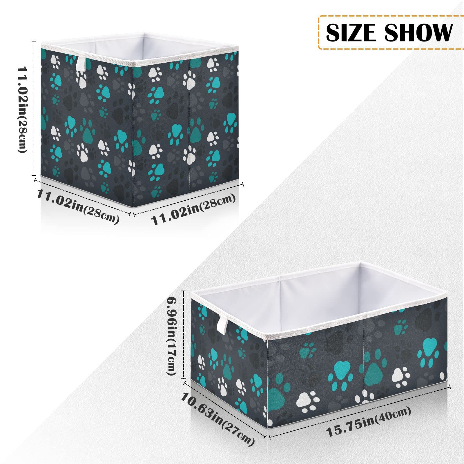 Cute Paw Print Foldable Storage Basket - 11x11x11 Inch Cube Organizer Bin for Home, Closet & Nursery | Perfect for Toys, Books, Laundry & Shelves Organization | Space-Saving Home Decor Storage Solution