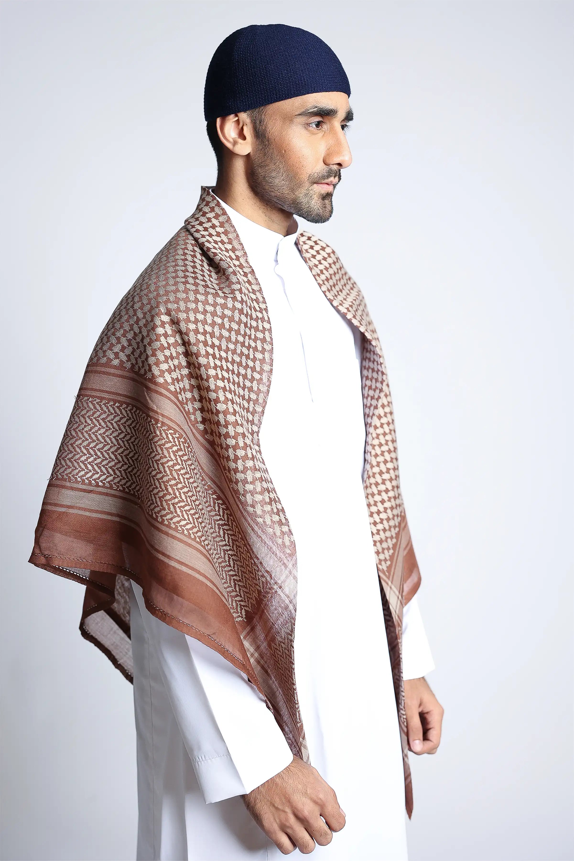 Premium Brown & Beige Shemagh Scarf - Soft Cotton Arab Keffiyeh for Men & Women - Perfect for Desert Travel, Outdoor Adventures & Fashion Accessory