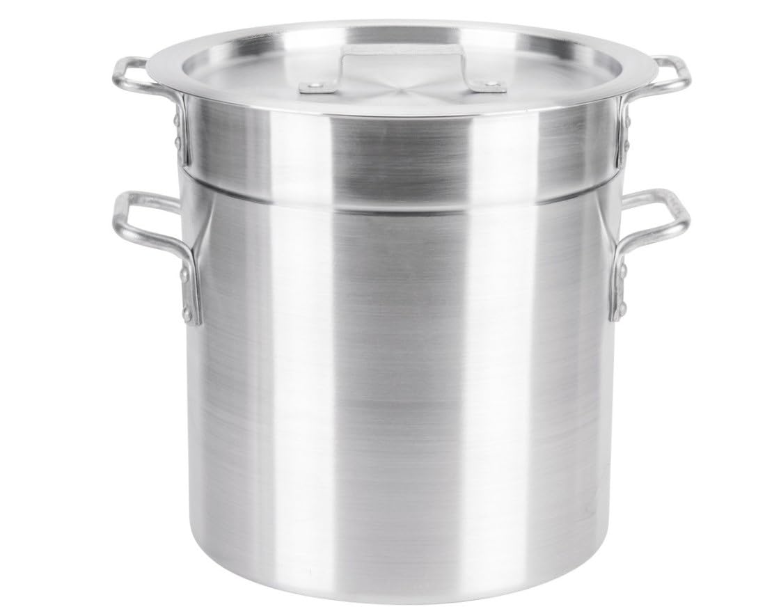 16 Qt. Aluminum Double Boiler Pot with Lid - Steam Melting Stock Pot for Butter, Chocolate, Cheese, Caramel - Perfect for Fondue, Candy Making, Desserts & Sauces - Ideal for Home Kitchens & Professional Bakeries