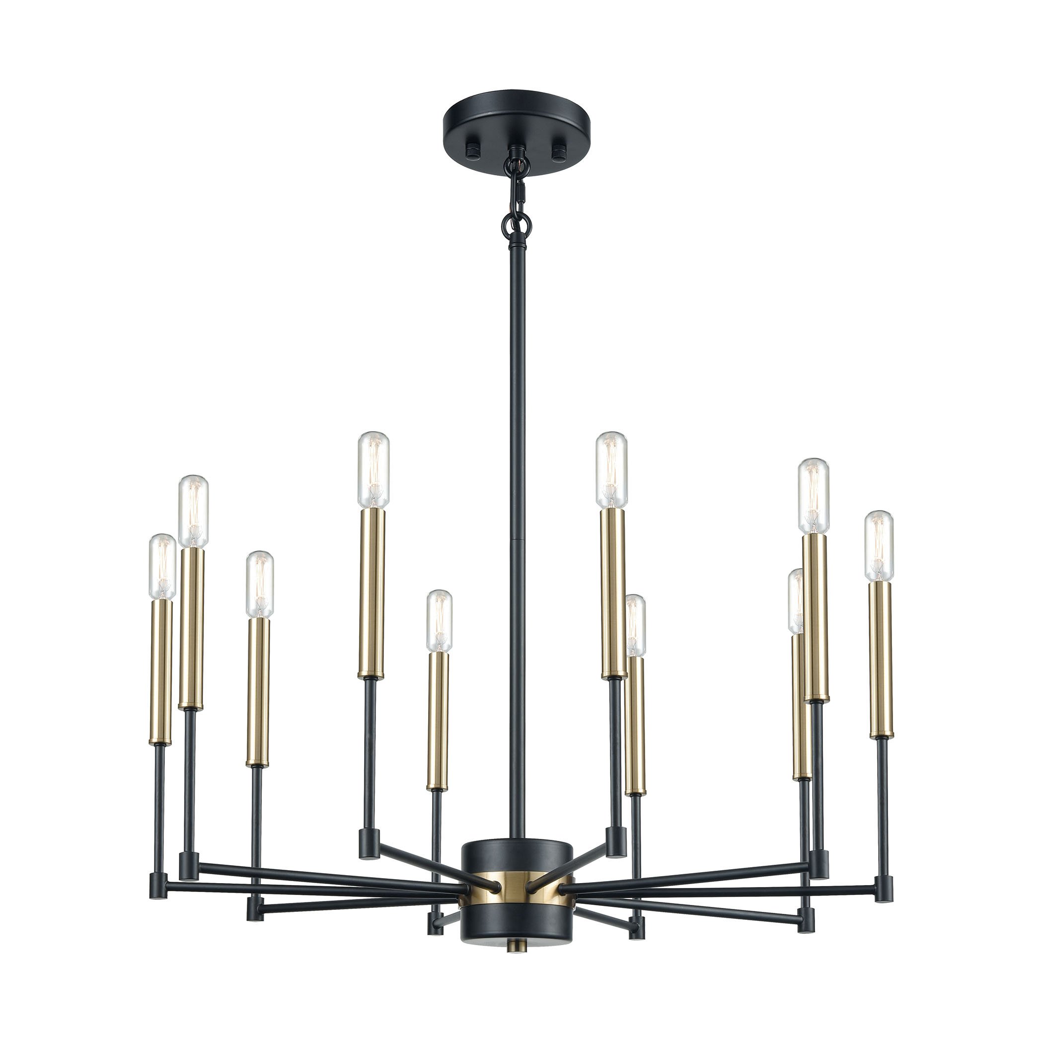 Livingston 10-Light Chandelier in Matte Black & Satin Brass - Modern Ceiling Light Fixture for Dining Room, Bedroom or Entryway