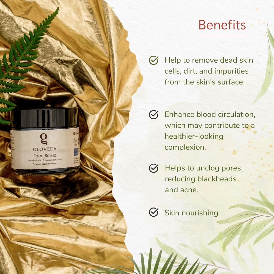 Gloveda Ayurvedic Face Scrub for Glowing Skin - Natural Exfoliating Scrub with Tan Removal & Blackhead Control - 50g (Pack of 1) - Perfect for Daily Skincare Routine & Spa Day at Home
