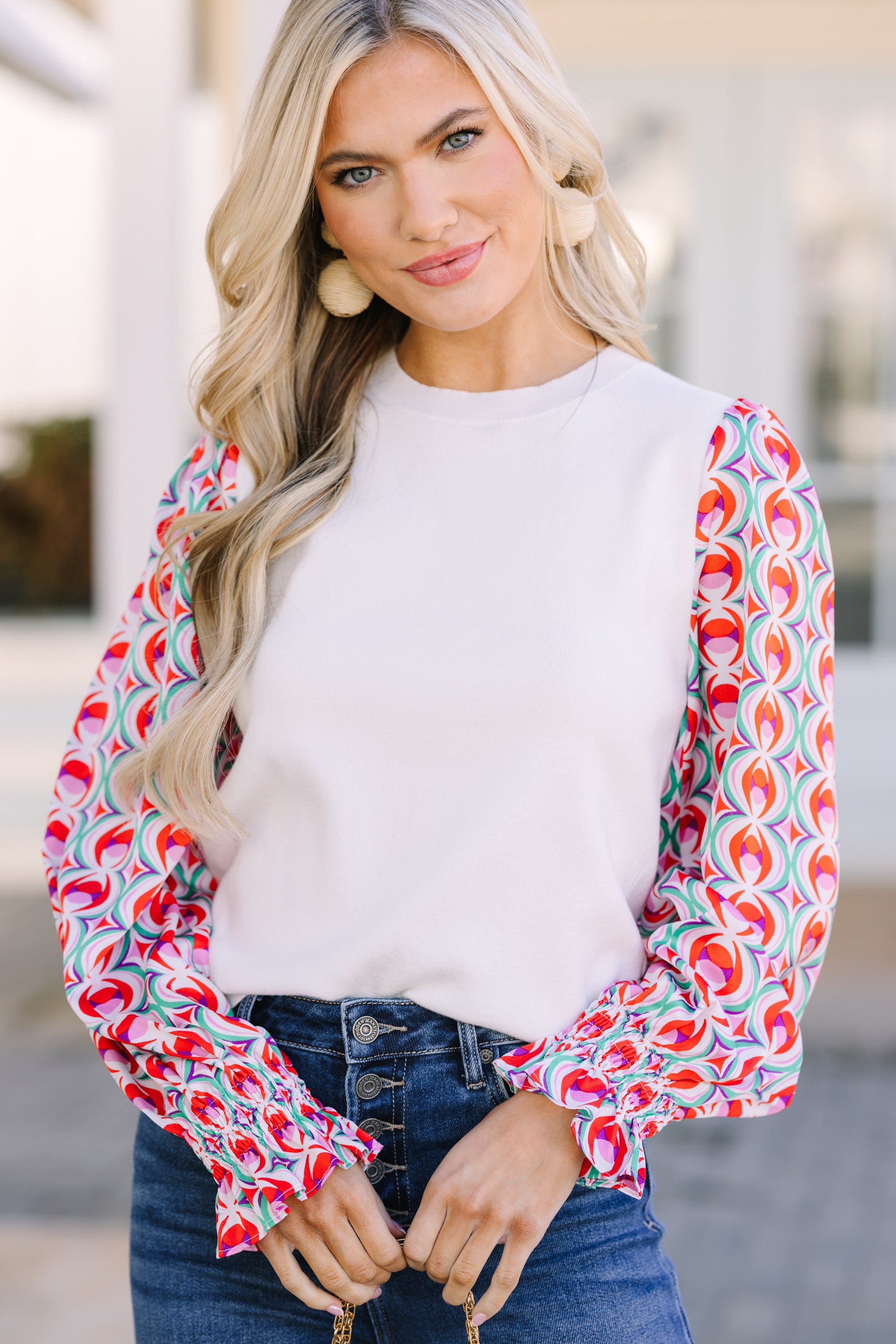 Fate: All In Time Cream White Abstract Sweater | Trendy Women's Knit Pullover | Perfect for Fall Fashion & Cozy Winter Outfits