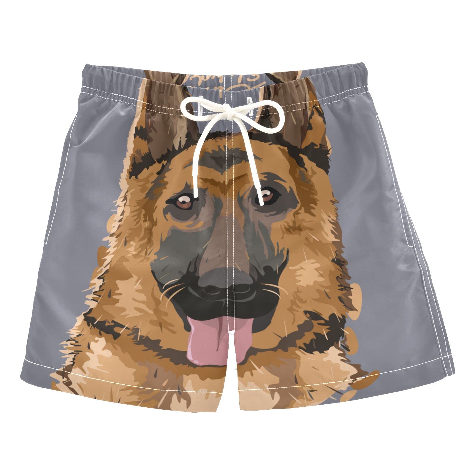 AMICHIC Boys German Shepherd Print Swim Trunks - Quick Dry Board Shorts for Beach, Surf & Swimming - Hawaii Vacation Essentials for Kids & Teens