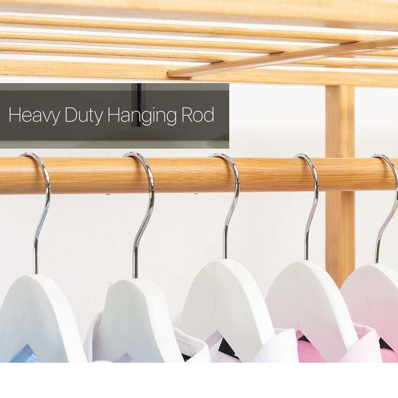 150cm Wide Bamboo Clothes Rack - Garment Closet Organizer with Hanging Rail & Dustproof Fabric Cover for Bedroom, Closet, Laundry Room Storage