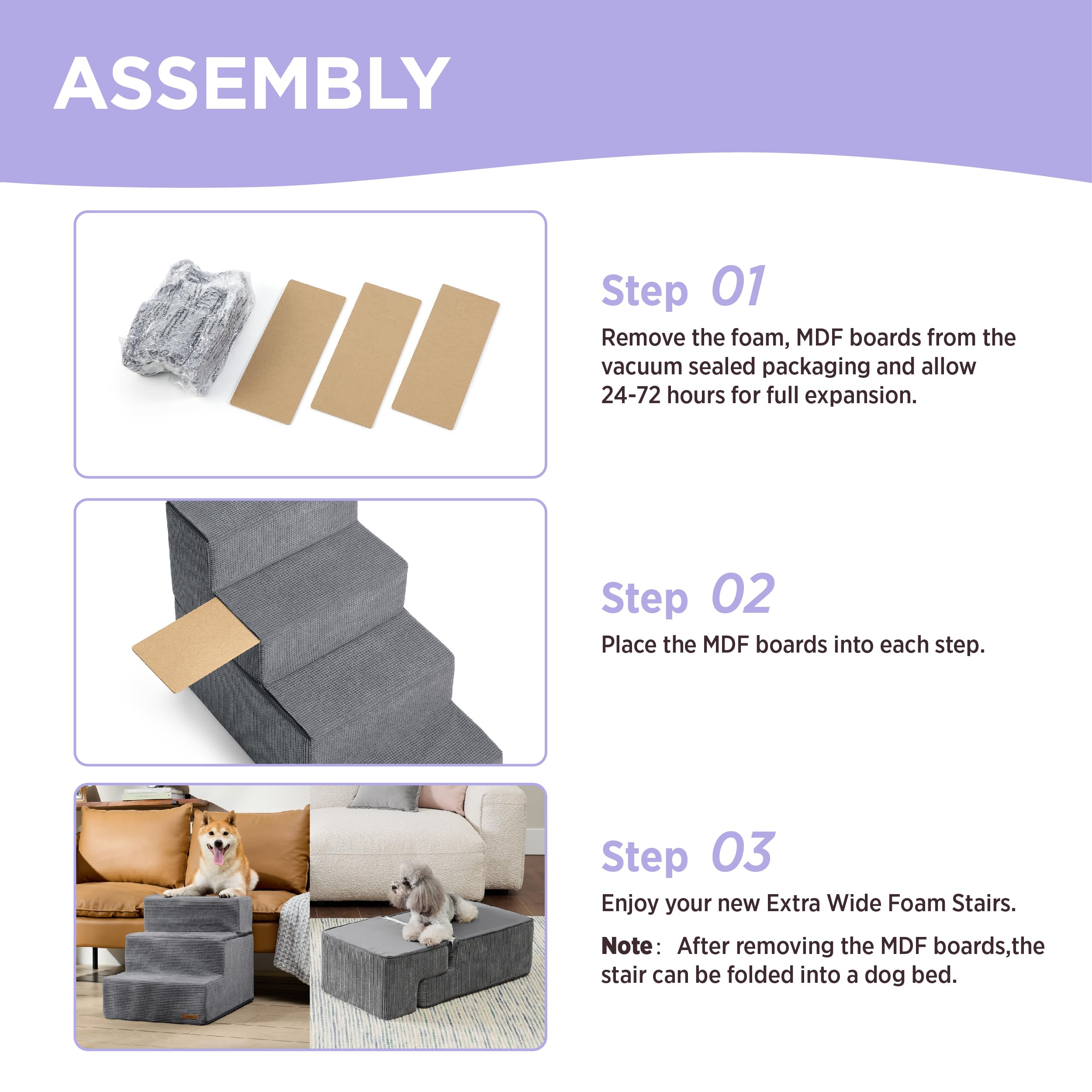 Foldable 4-Step Dog Stairs for High Beds - Non-Slip Pet Steps for Small Dogs & Cats