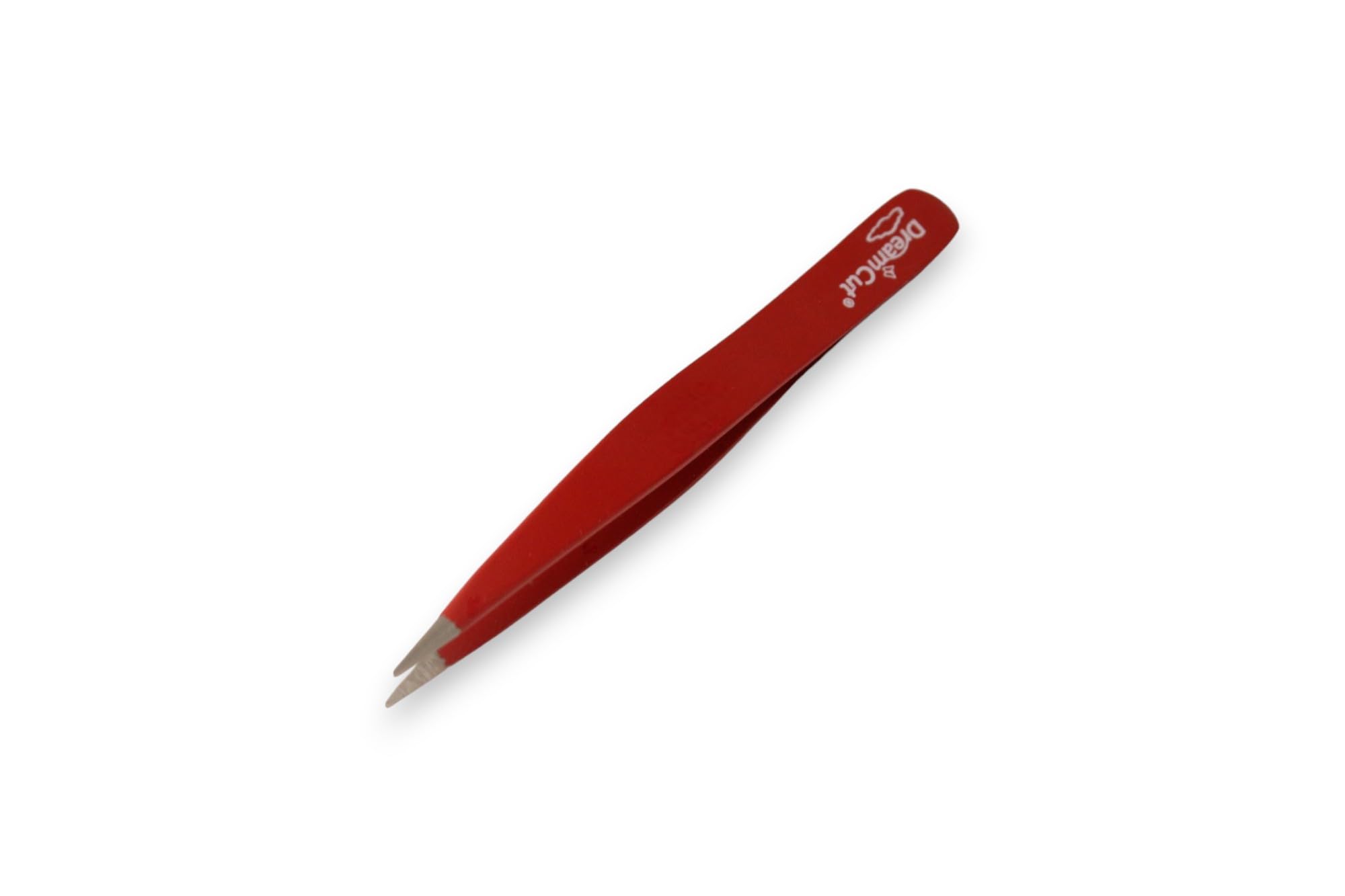 Precision Pointed Tip Tweezers - Stainless Steel Slant Tweezers for Eyebrows, Splinters & Ingrown Hairs - Professional Grooming & First Aid Essential (Red)