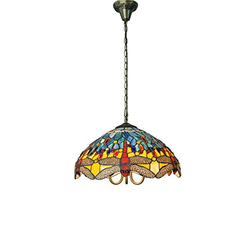 Tiffany Glass Dragonfly Chandelier - Elegant Ceiling Pendant Light for Dining Room, Kitchen, Living Room & Bedroom | Perfect for Home Decor, Restaurants & Cafe Lighting