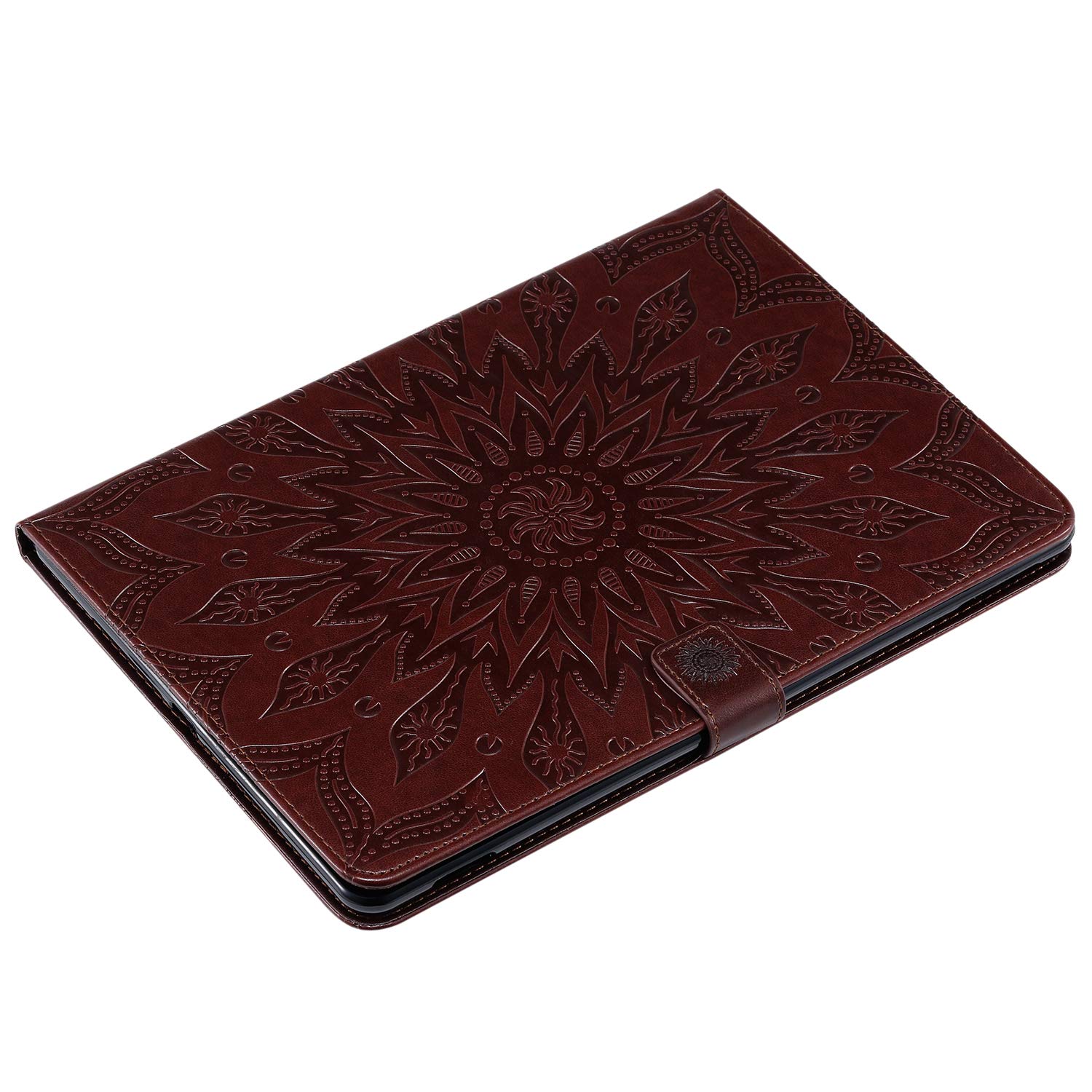 Premium PU Leather Folio Case for iPad 9th/7th/8th Generation - Sunflower Embossed Smart Cover with Auto Wake/Sleep, Card Slots & Money Pocket | Protective Wallet Stand for Work, Travel & Home Use (Brown)