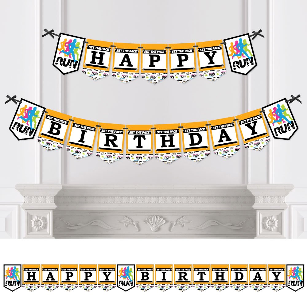 Big Dot of Happiness Set the Pace - Running Themed Birthday Party Bunting Banner | Happy Birthday Decorations for Sports & Fitness Celebrations | Perfect for Kids' Running Parties, Track Meet Decor & Athletic Birthday Themes