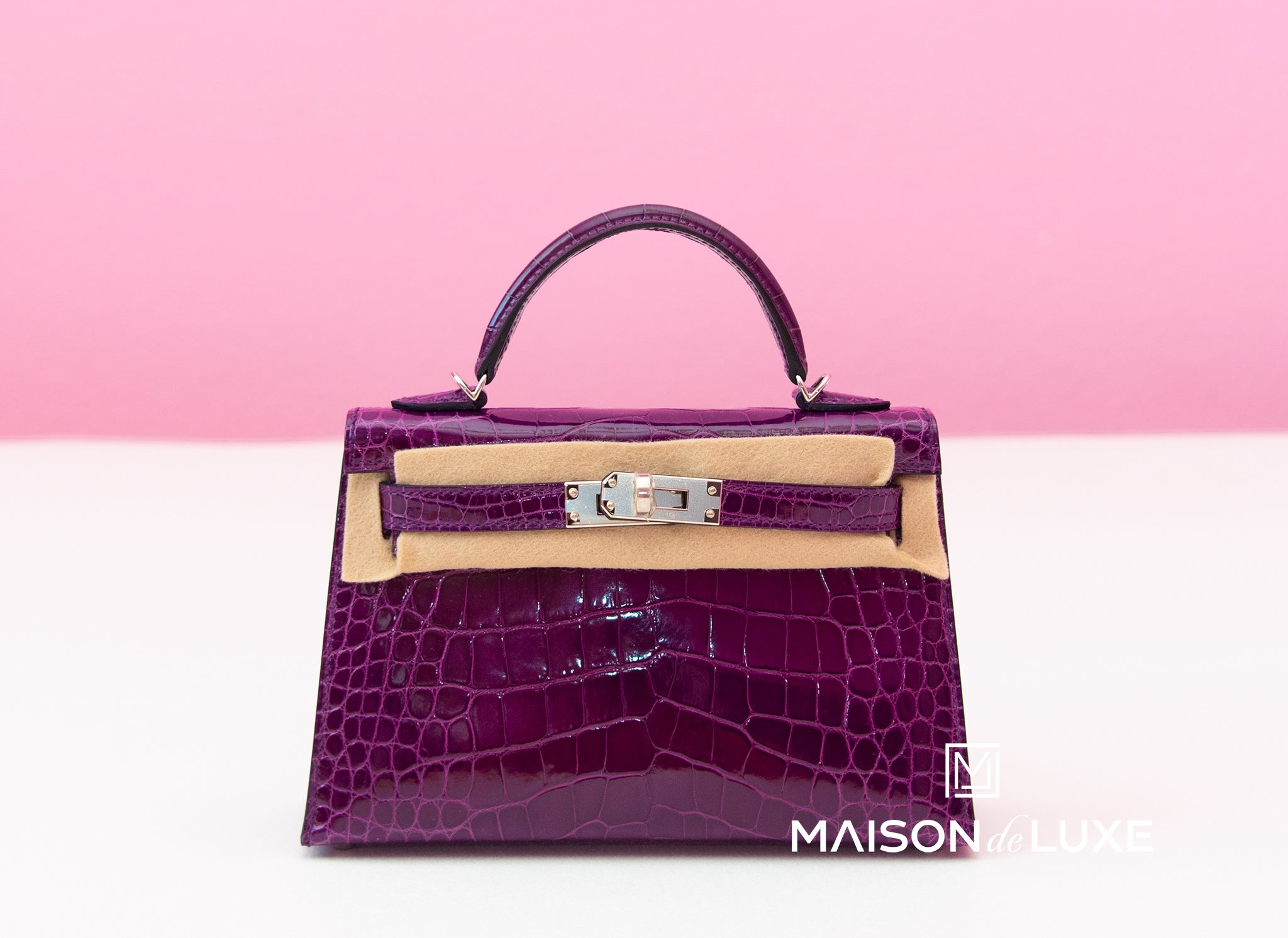 Hermes Mini Kelly II 20 Bag in Cassis Shiny Alligator Leather - Luxury Crossbody Purse for Women, Perfect for Evening Events & Special Occasions