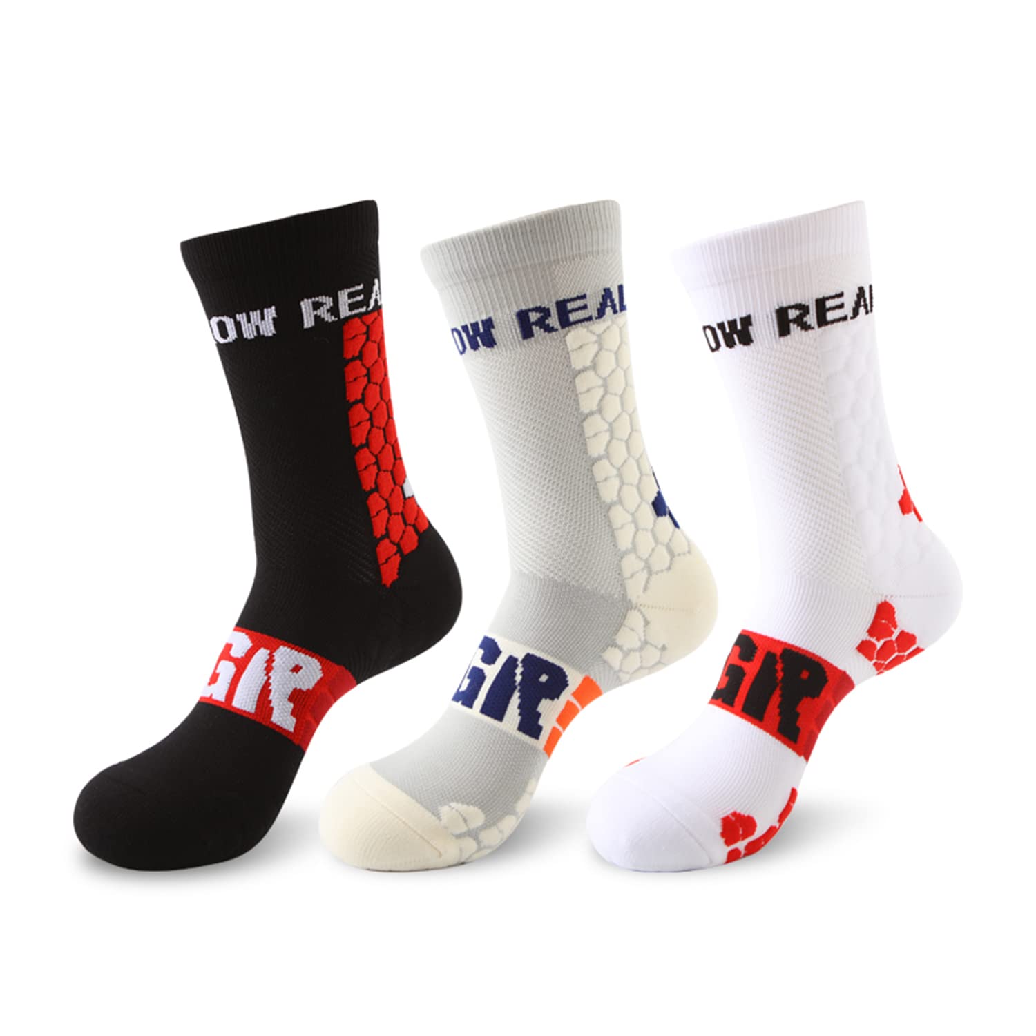 YACCA Men's Compression Running Crew Socks - Cushioned Athletic Sports Socks for Jogging, Gym & Marathon - Moisture Wicking & Arch Support Performance Socks for Workout & Daily Wear