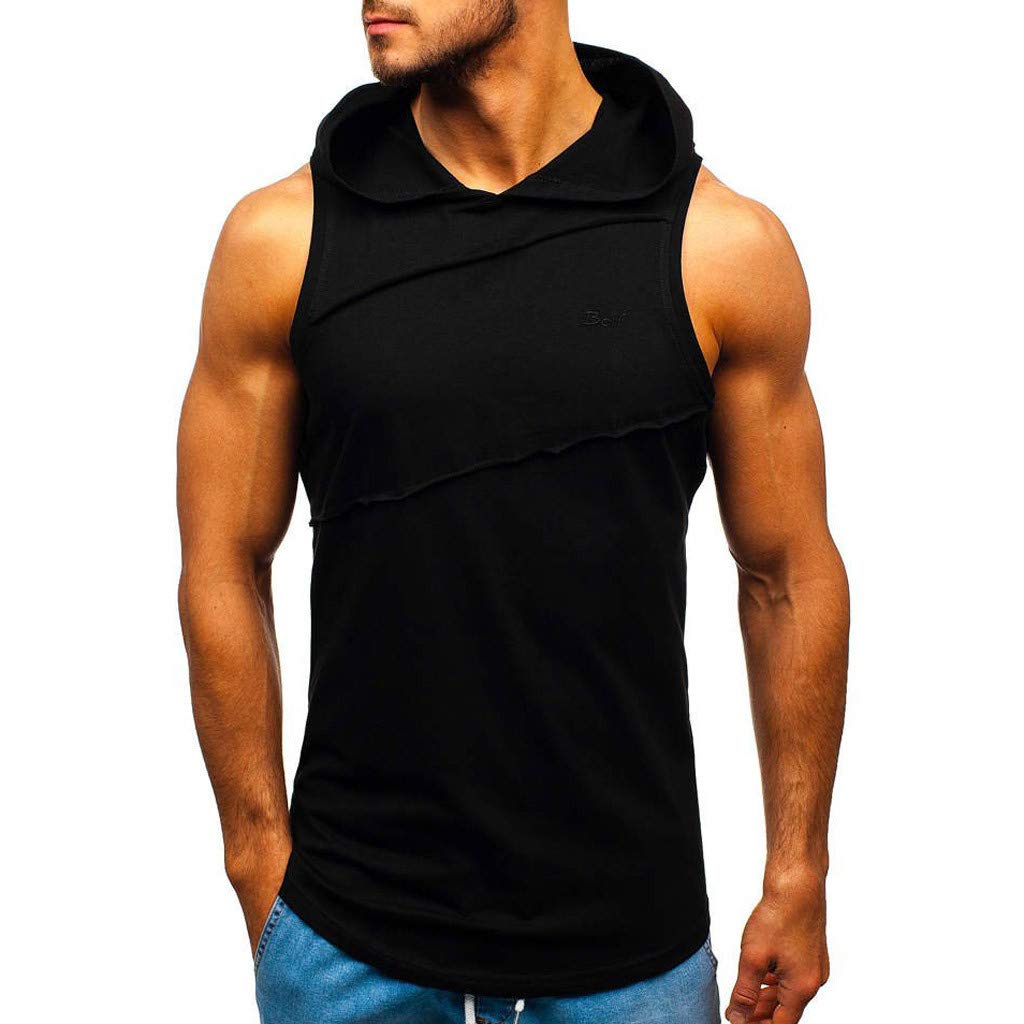 MmNote Men's Bodybuilding Gym Top - Sleeveless Hooded Tank Vest for Workout & Training - Black | Breathable & Comfortable for Gym, Running & Fitness