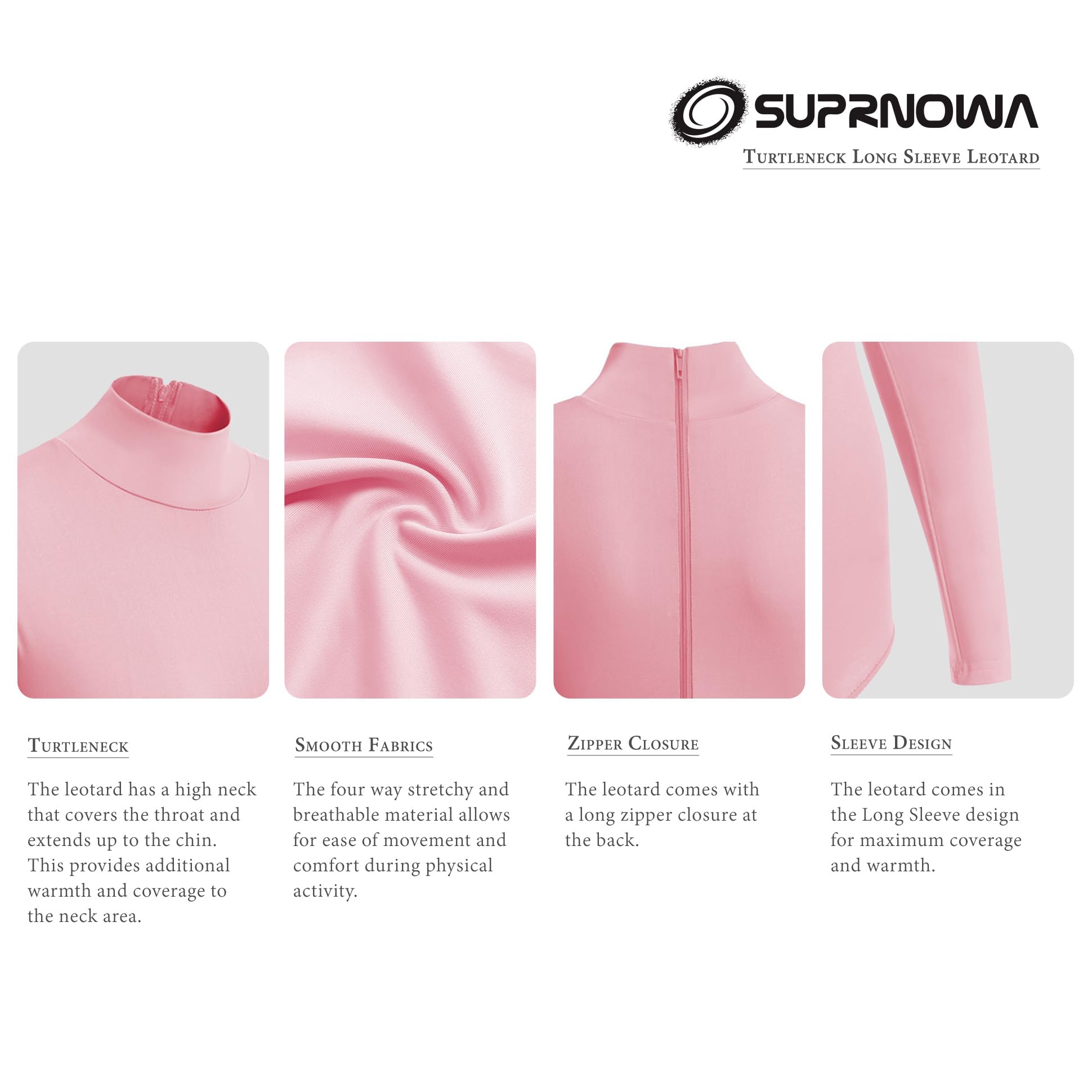 SUPRNOWA Women's Long Sleeve Turtleneck Leotard - Spandex Dance Bodysuit for Ballet, Yoga & Workout - Stretchy Fitness Outfit for Dance Class, Gym & Performance