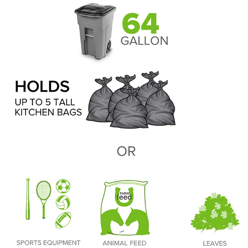Heavy Duty 64 Gallon Two Wheeled Trash Can for Residential Use - Blackstone by Toter | Perfect for Outdoor Waste Disposal, Backyard, and Garage Organization