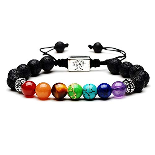 MOJÜROCZY 7 Chakra Healing Bracelet for Women & Men - Natural Stone Beads Yoga Meditation Bracelet with Adjustable Rope - Spiritual Jewelry for Energy Balance & Relaxation (Perfect for Yoga, Meditation & Daily Wear)