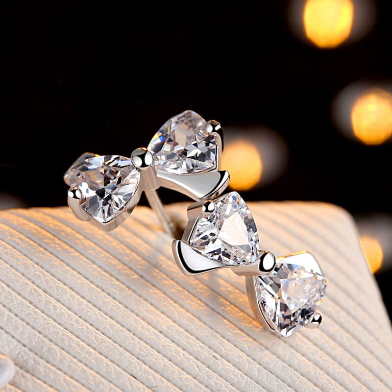 Luxury 925 Sterling Silver White Crystal Earrings for Women - Elegant Bridal Bow Stud Earrings, Perfect for Weddings, Anniversaries & Special Occasions