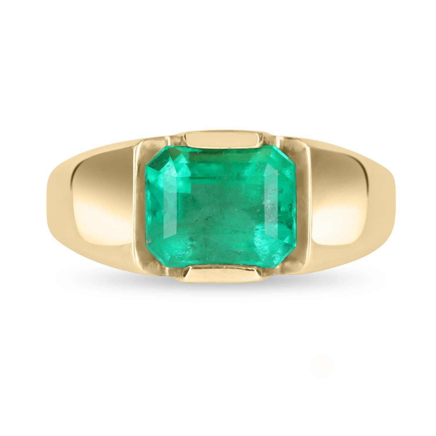 3.52 Carat Colombian Emerald East-West Tension Set Men's Ring in 14K Gold - Perfect for Weddings, Engagements & Special Occasions