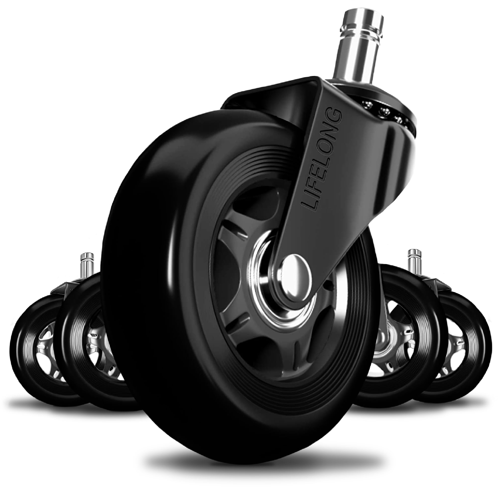 Lifelong Heavy Duty Office Chair Wheels Replacement - 5 Pack Universal Rubber Casters for Hardwood Floors & Carpets | Durable Desk Chair Rollers to Replace Chair Mats | Perfect for Home Office, Gaming & Workspace Use