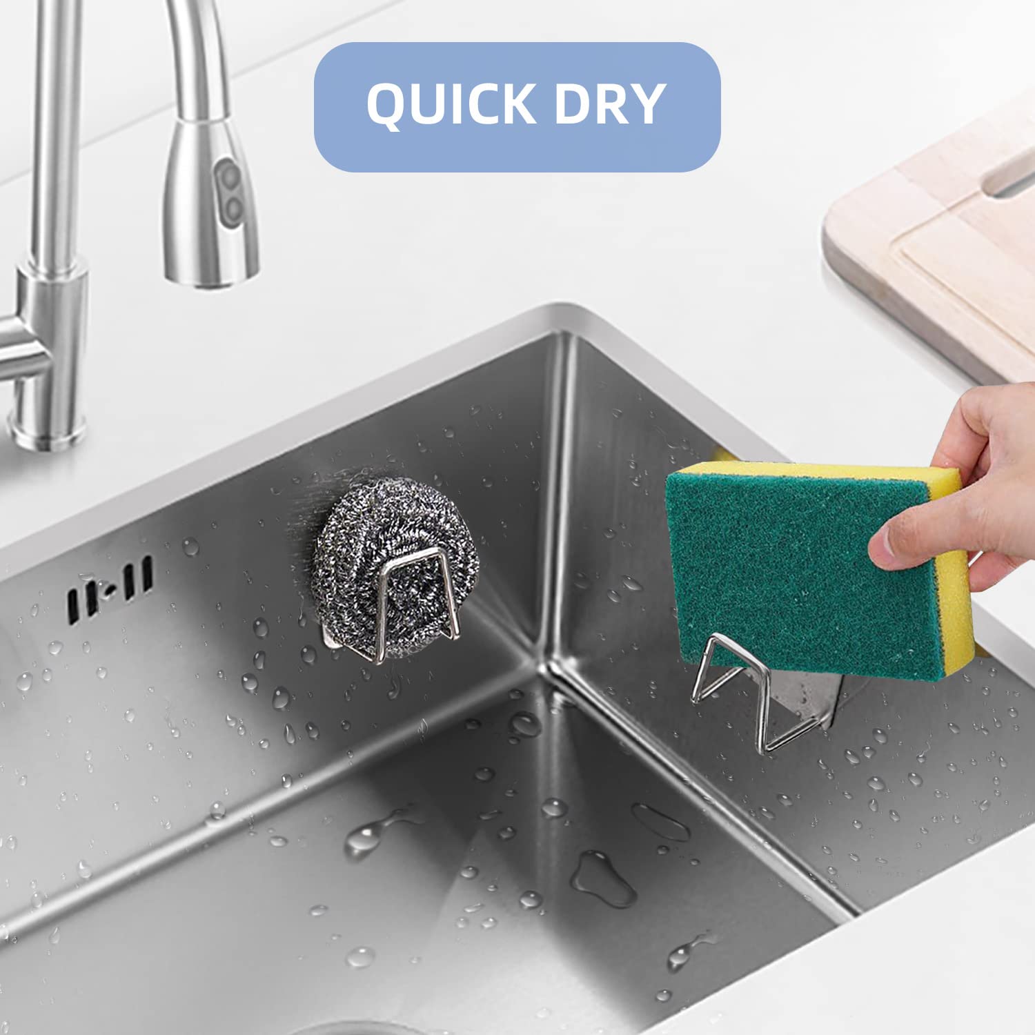 Stainless Steel Sponge Holder for Kitchen Sink - Rustproof & Waterproof Adhesive Rack with Quick Drying Design - Perfect for Scrubbing Pads, Dish Sponges & Cleaning Tools - Ideal for Kitchen Organization & Sink Storage