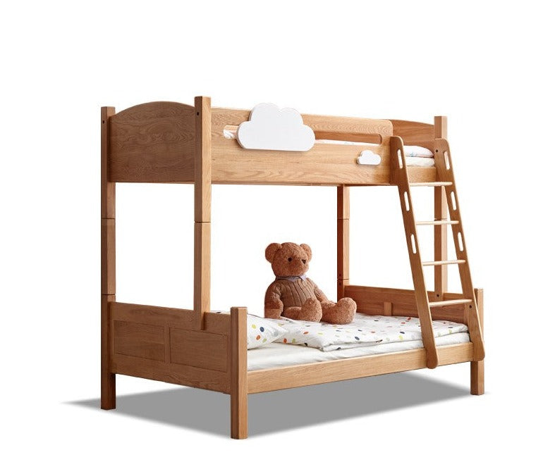 Solid Oak Wood Multi-Functional Bunk Bed with Ladder & Guardrails - Space-Saving Kids Bedroom Furniture for Siblings or Sleepovers