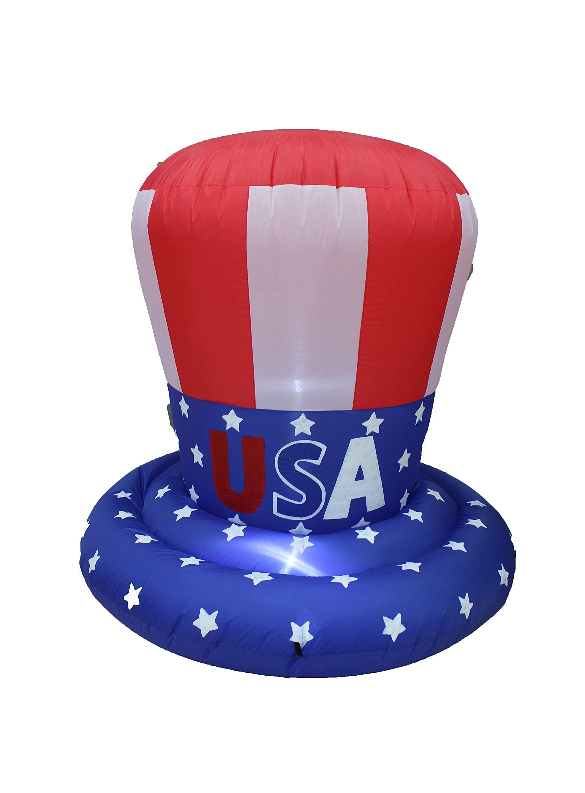 6ft Happy Birthday Inflatable Cake with Candles & 4ft Inflatable American Flag Uncle Sam Hat with Lights - Patriotic Party Decorations Bundle for Outdoor Celebrations, Backyard BBQs, and Independence Day Events
