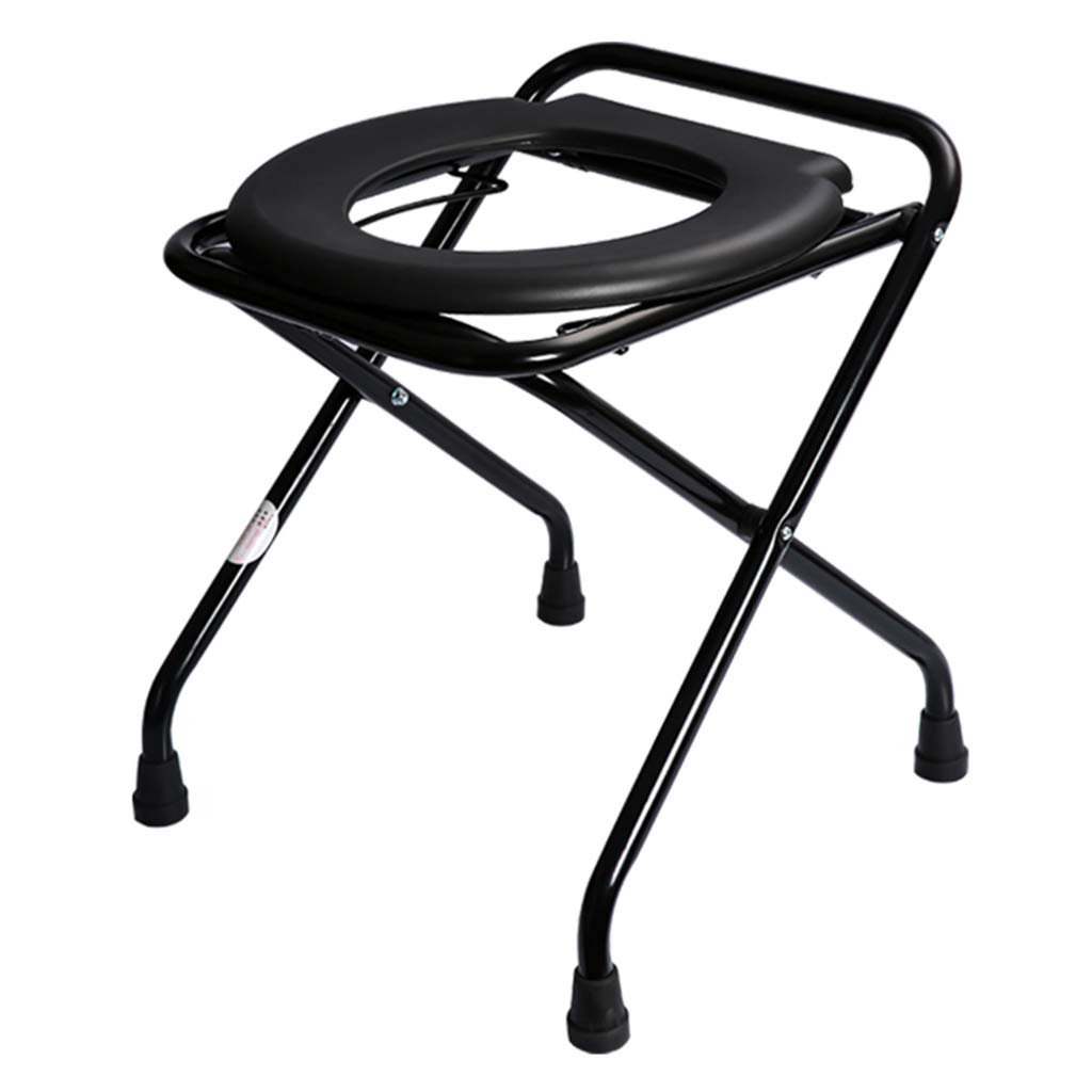 Foldable Anti-Slip Commode Chair - Portable Toilet Stool with Stainless Steel Frame for Elderly & Disabled - Shower Chair, Bedside Toilet Seat for Home & Hospital Use (Black)