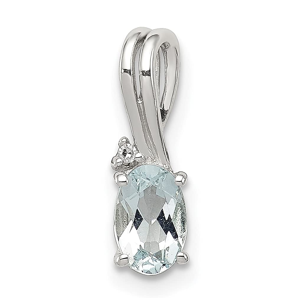 925 Sterling Silver Diamond Blue Aquamarine Oval Pendant Necklace for Women - Elegant Gemstone Slide Chain Fine Jewelry - Perfect Birthday Gift, Anniversary Present & Everyday Wear