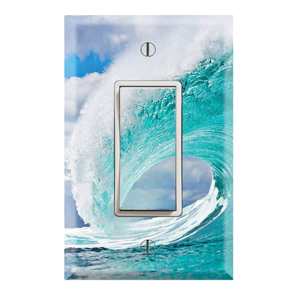 Coastal Beach Wave Design GFCI Outlet Cover - Decorative Single Rocker Switch Plate for Bathroom, Kitchen & Outdoor Use