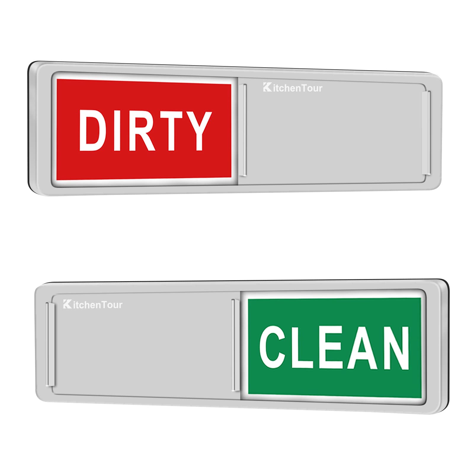 KitchenTour Strong Magnetic Dishwasher Clean Dirty Sign - Easy to Read Non-Scratch Indicator with Bold Colored Text (Silver) - Perfect for Kitchen Organization & Dishwasher Status Notification