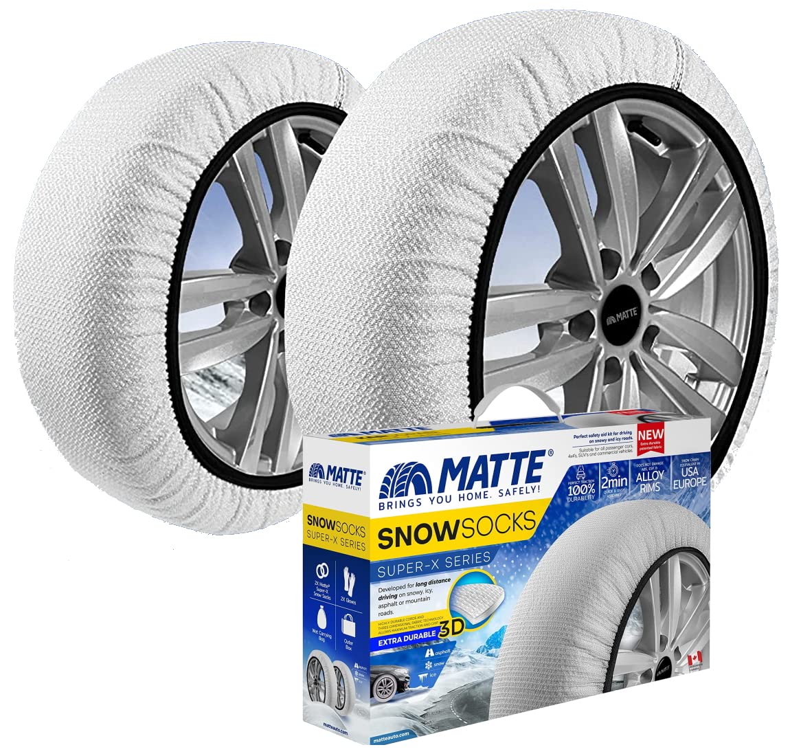 KnK Automotive Snow Socks for Tires - Premium Snow Chain Alternative for Cars & SUVs | Anti-Skid Traction Aid for Ice, Snow & Winter Storms | European-Made (2-Piece Set, Medium Size) | Perfect for Mountain Driving, Snowy Roads & Emergency Winter Conditions