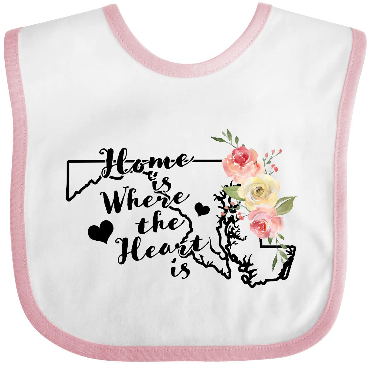 Inktastic Maryland Home Is Where the Heart Is Watercolor Floral Baby Bib - Soft Cotton Drool Bib for Newborns & Infants - Perfect for Feeding, Playtime & Photo Shoots