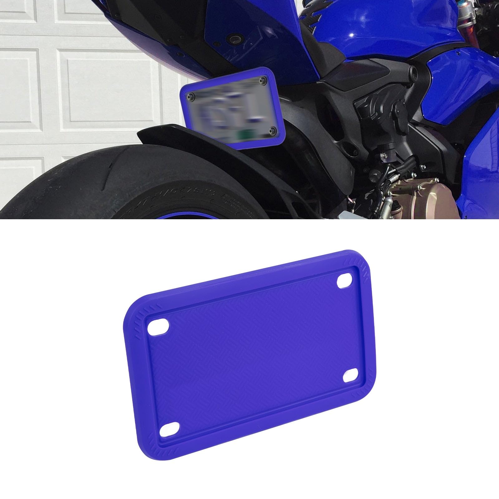 Xotic Tech Motorcycle Silicone License Plate Frame - Durable Motorbike License Plate Holder - Rust Proof, Rattle Proof, Weather Resistant (Blue, 7.56