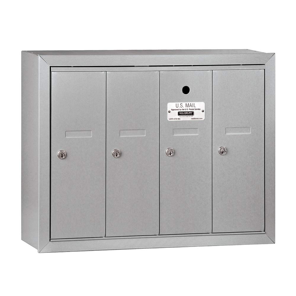 Salsbury Industries 3504ASU Aluminum Surface Mount Vertical Mailbox - 4 Locking Doors with USPS Approved Access - Ideal for Residential, Commercial & Apartment Mail Delivery