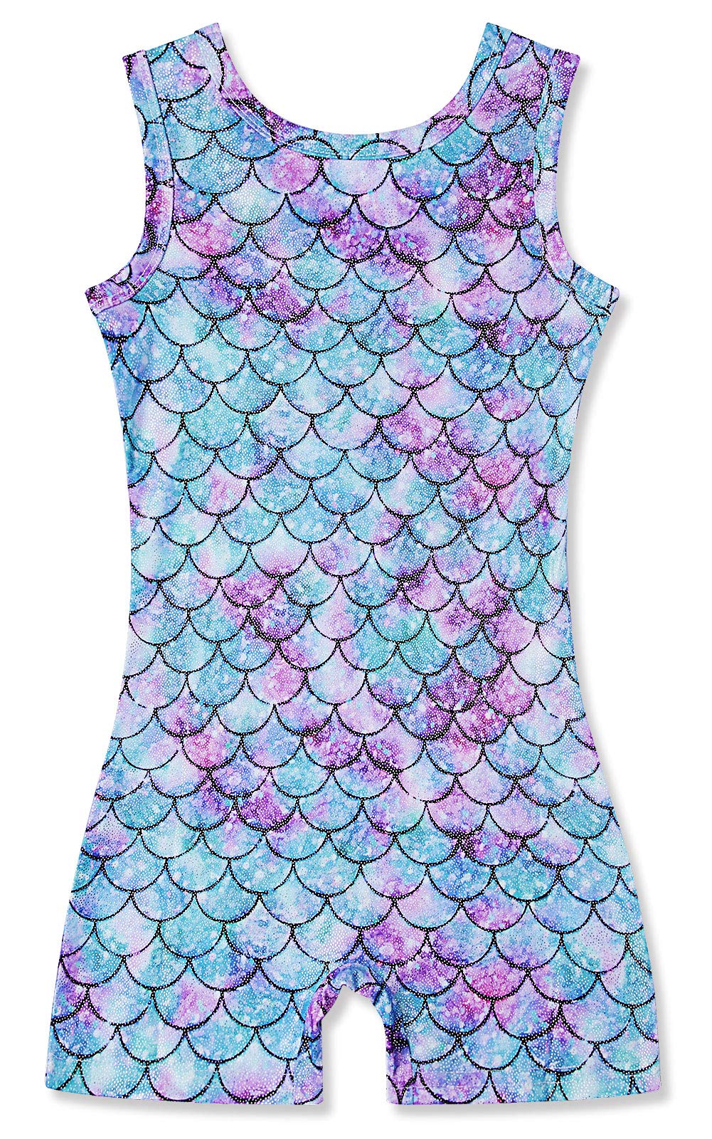 uideazone Girls Gymnastics Leotard - Mermaid Scale Biketard in Original Blue, Deep Sea Design, Adorable Dance Ballet Clothing for 5-6 Years Old (Size 5T, 120cm), Perfect for Recitals, Competitions & Practice