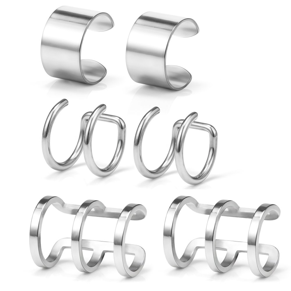 Ruifan Stainless Steel Clip-On Ear Cuffs - Non-Piercing Cartilage Earrings for Women & Men - 6 Piece Set - Perfect for Parties, Weddings & Everyday Fashion Accessories