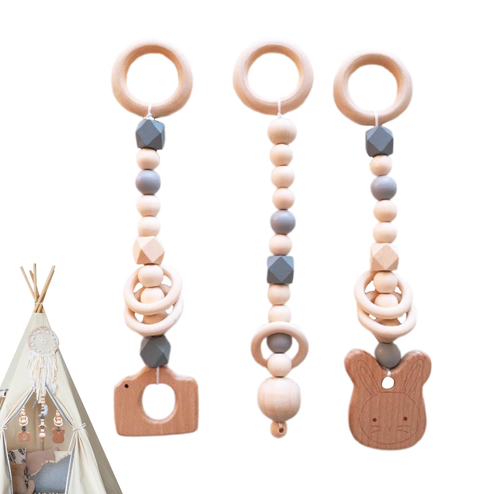 Wooden Baby Play Gym with Hanging Toys - Montessori Crib & Stroller Activity Toy for Infants Boys & Girls | Perfect for Nursery Decor, Birthday Gifts & Early Childhood Development