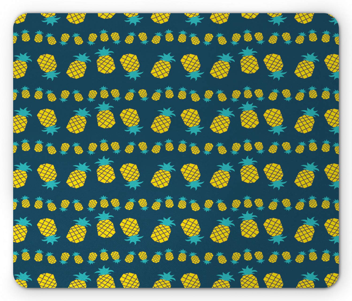 Ambesonne Hipster Mouse Pad - Tropical Pineapples Geometric Art, Non-Slip Rubber Mousepad (Standard Size, Yellow & Petrol Blue) - Perfect for Office, Gaming & Home Computer Use