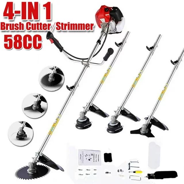 58CC 4-in-1 Gas Powered Weed Wacker - Straight Shaft String Trimmer & Brush Cutter with U-Handle for Grass, Heavy Bush & Yard Maintenance (Red) - Perfect for Landscaping, Lawn Care & Property Edging