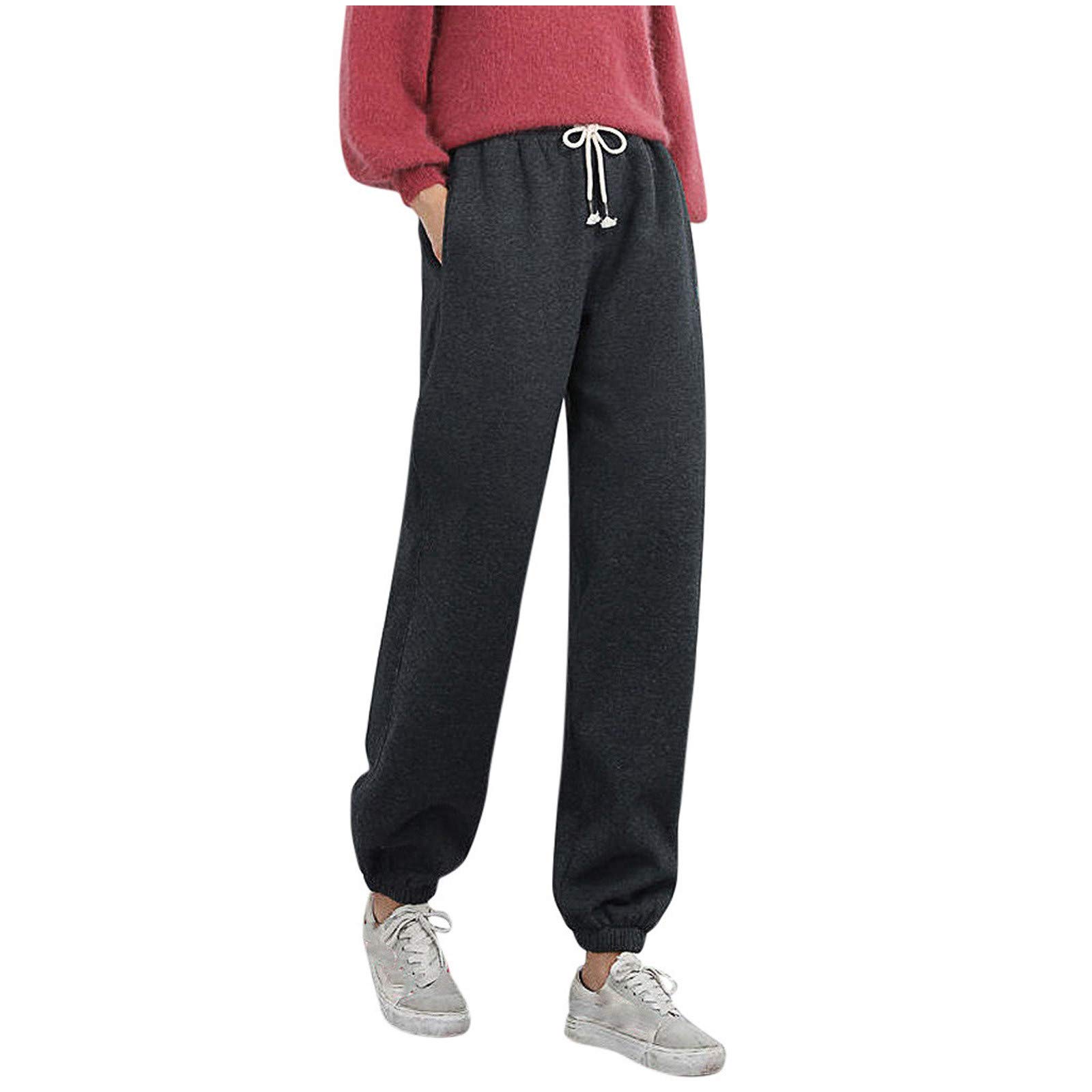 Women's Winter Warm Fleece Sherpa Lined Sweatpants - Elastic Waist Athletic Running Joggers Pants for Casual Wear, Lounging & Outdoor Activities