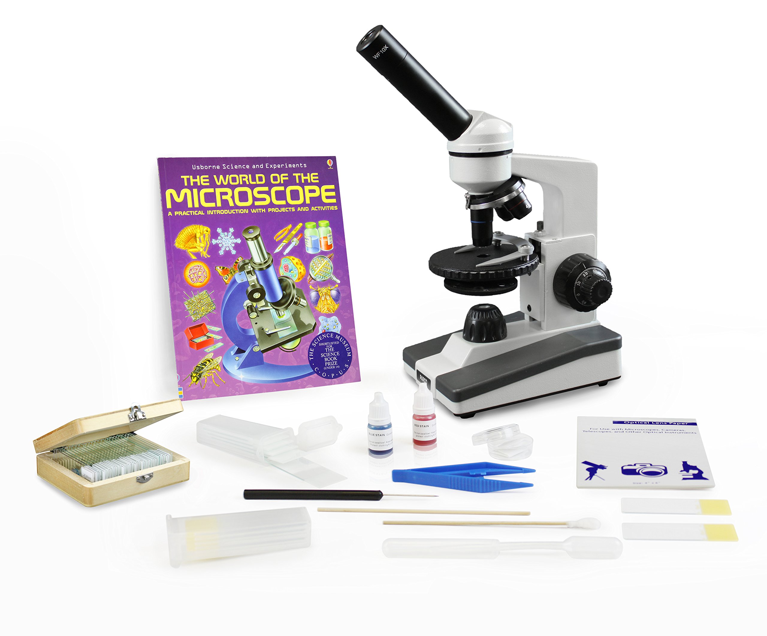 Parco Scientific PBC-606LRC-P2 Monocular Microscope with 40x-1000x Magnification | LED Illumination & Rechargeable Battery | Includes Microscope Book & 25 Prepared Slides Set | Perfect for Students, Hobbyists & Home Science Experiments