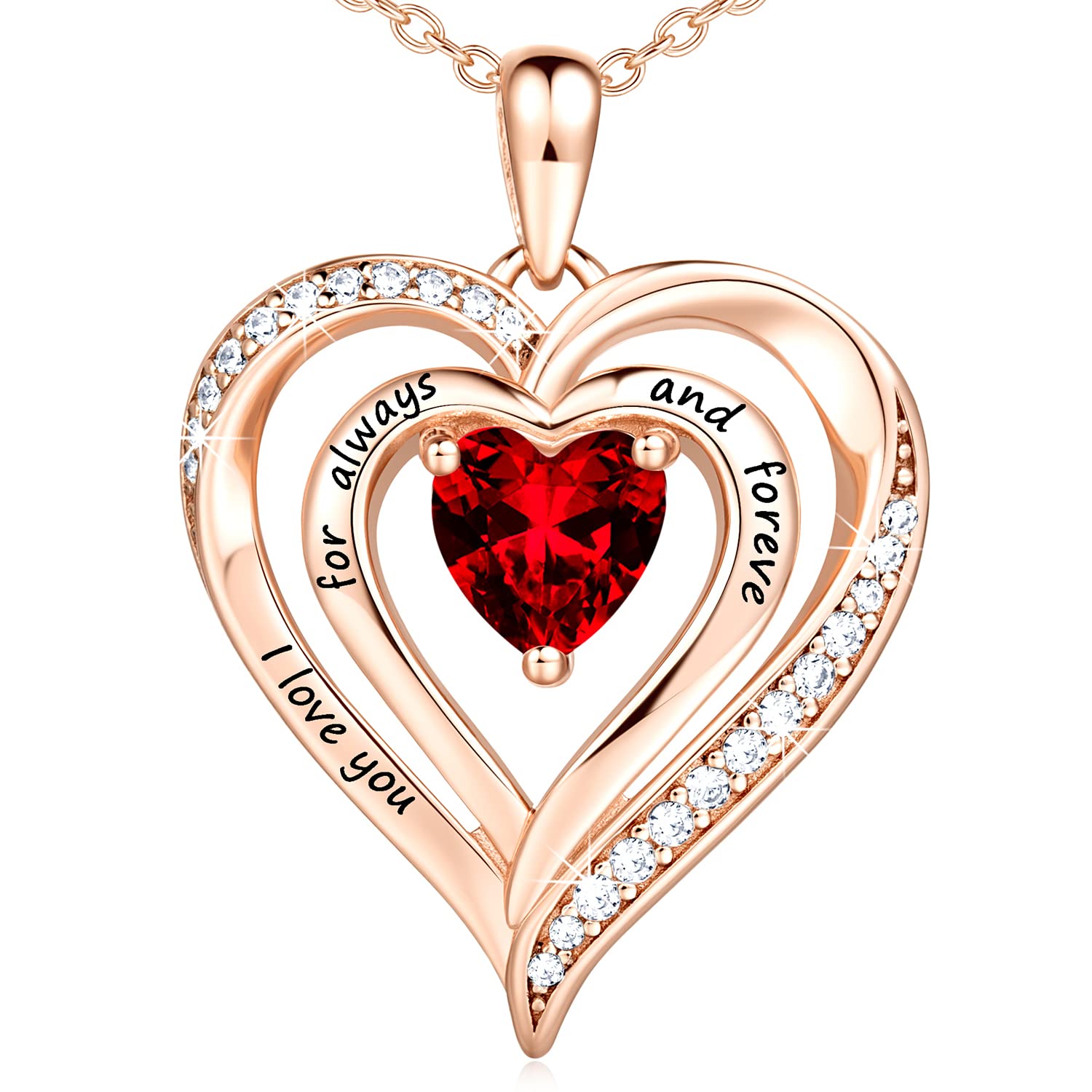 925 Sterling Silver Heart Necklace for Women - 14K Rose Gold Plated Birthstone Pendant with 